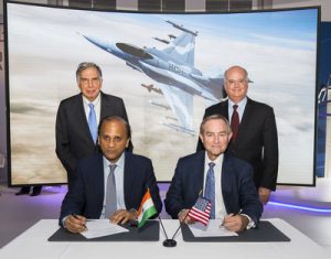 Sukaran Singh, CEO of Tata Advanced Systems Limited, (seated left) and George Standridge, vice president of Strategy and Business Development, Lockheed Martin Aeronautics, sign a letter of intent to produce the F-16 Block 70 in India. Standing are Mr. Ratean Tata, Chairman Emeritus, Tata Sons, and Orlando Carvalho, executive vice president of Lockheed Martin Aeronautics. (Lockheed Martin photo) (PRNewsfoto/Lockheed Martin Aeronautics Com)